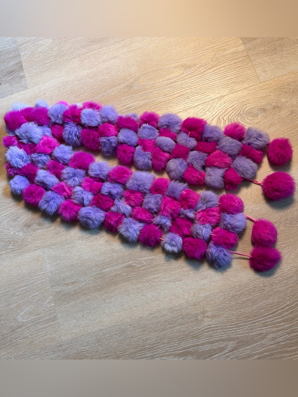 Y2K Neon Pink & Purple Pom Pom Fur Scarf Festival Rave Furry Cosplay Halloween